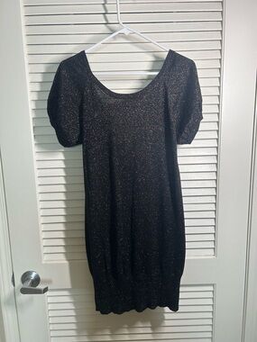French Connection Elegant Black Glitter Scoop Back Dress